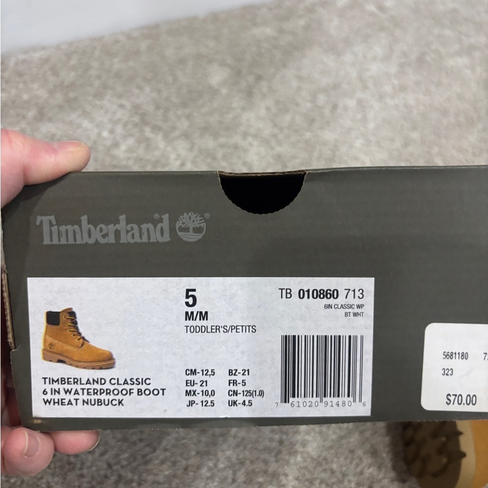 NIB TIMBERLAND CLASSIC 6 IN WATERPROOF BOOT WHEAT NUBUCK Toddler 5 - Picture 9 of 9